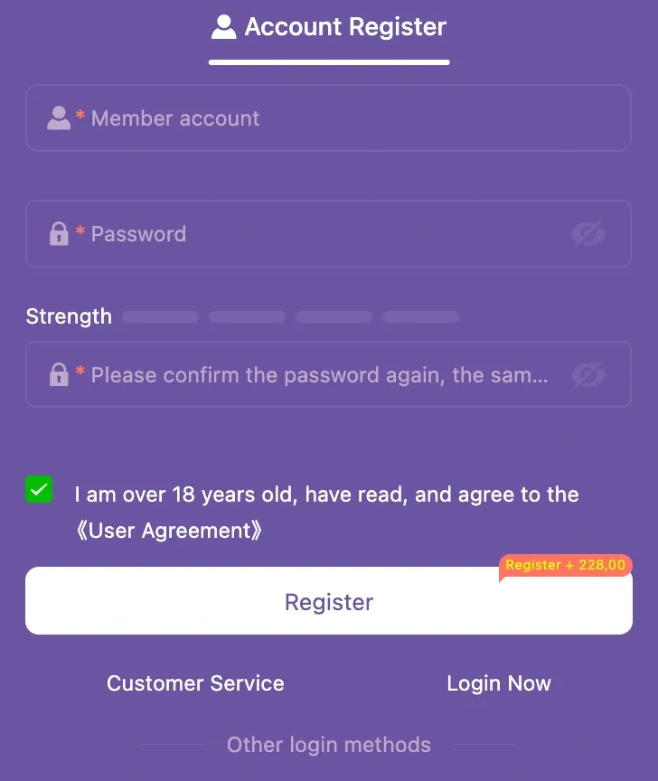 ph799 register form with login options and access games via download app